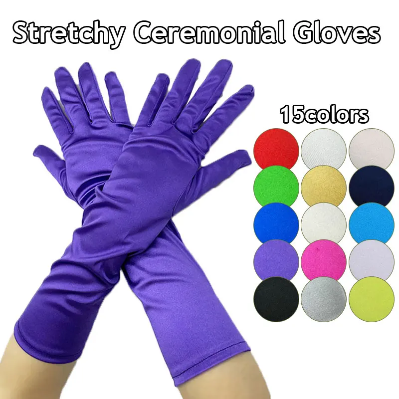 

New Women's Ladies Evening Party Formal Prom Gloves Satin Long Finger Mittens Mittens Black Blue Red White