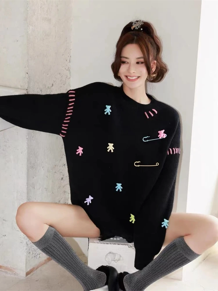 

Женский свитер, Зимний пуловер, вязаный свитер для девочек, винтажный осенний Элегантный женский вязаный Топ с длинным рукавом, теплая винт...