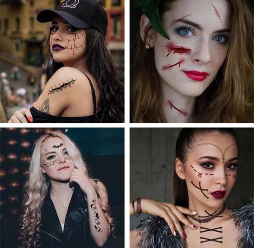 Временные татуировки на вечерние эллоуин наклейка s зомби кровавый макияж