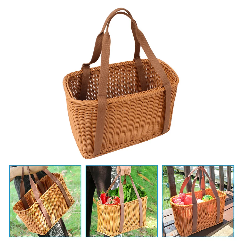 

Basket Woven Storage Picnic Wicker Flower Market Fruit Rattan Hamper Handle Organizer Makeup Baskets Laundry Container Straw Egg