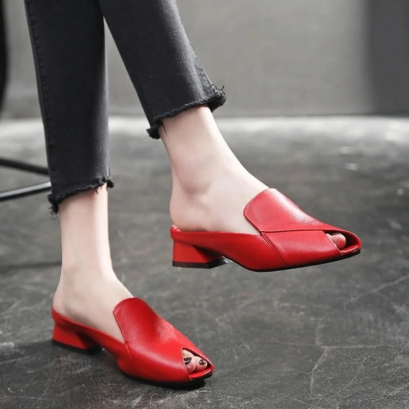 Summer Classic Mule Women Shoes Casual Peep Toes Female Half Slipper Womens Mule Low Heel Sandals Ladies Outdoor Sandal Slipper