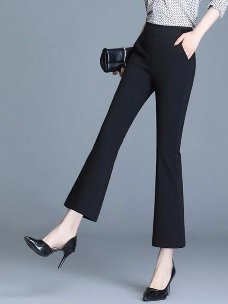 Cropped Pants Women Short Trumpet pants Spring and Autumn Summer High Waist Elastic Casual Loose Slimming Capri Bootcut...