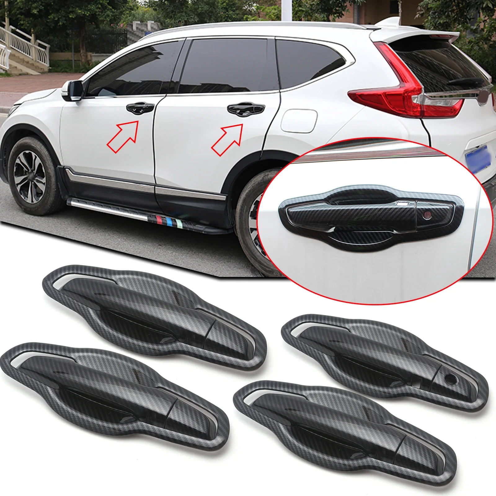 

Внешняя дверная ручка из углеродного волокна + крышка чаши, молдинговая отделка, умное отверстие для ключей для Honda CR-V CRV 2017 2018 2019 2020 2021