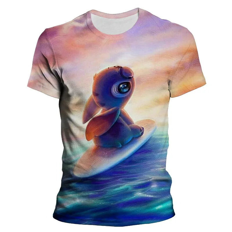 

Мужская футболка в стиле Харадзюку, свободная модная футболка с 3D принтом из мультфильма «Ститч Диснея»