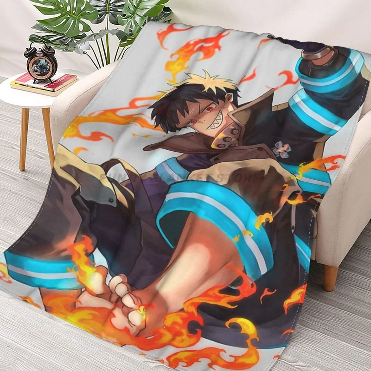 

Fire Force - 4 Throws Blankets Collage Flannel Ultra-Soft Warm picnic blanket bedspread on the bed