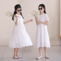 white dress girls summer hollow fashion loose childrens princess dress long childrens skirt 2022 summer girls dresses
