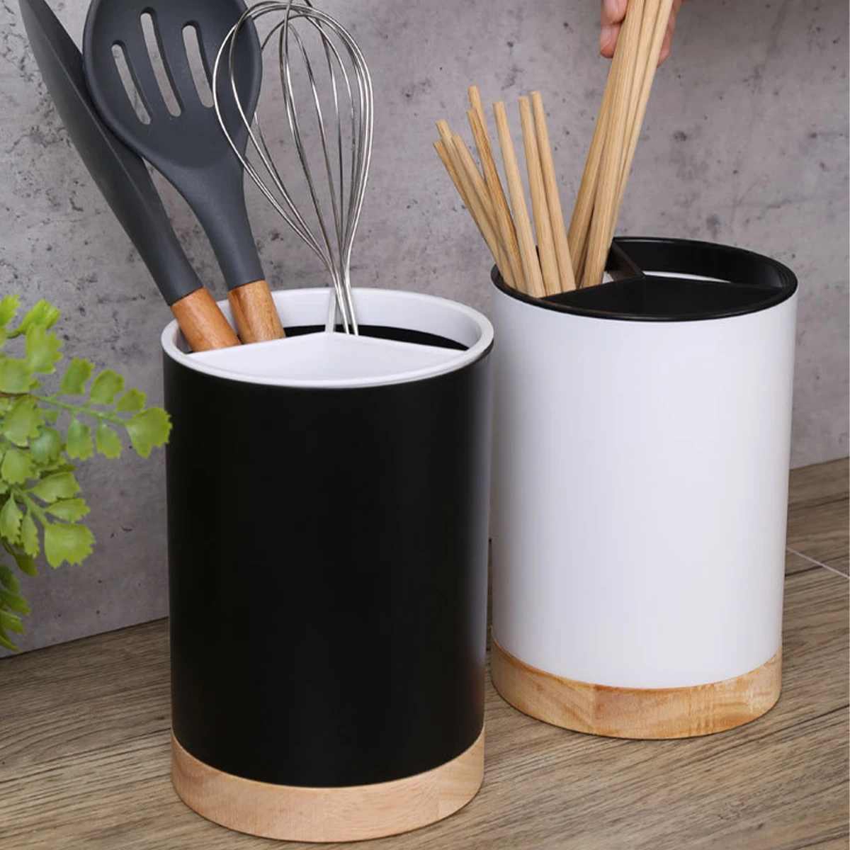 

Utensil Holder Cutlery Drainer Kitchen Tableware Storage Bucket Plastic Chopstick Spoon Storage Rack Detachable 3 Divided