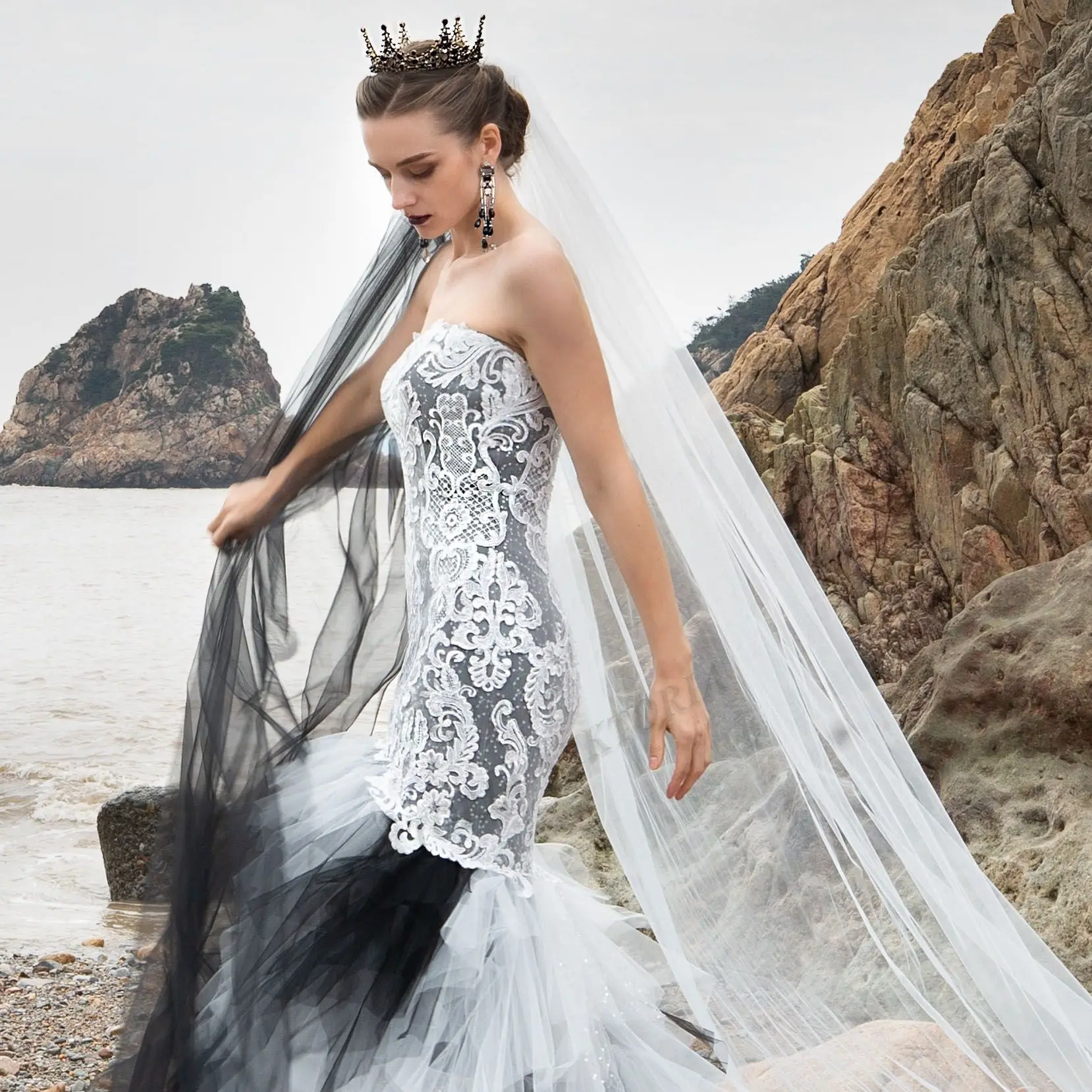 

VIKTORIA Modern Wedding Dresses For Women Sweetheart Custom-Made Court Train Zipper Mermaid Appliques Glitter Sequin Strapless