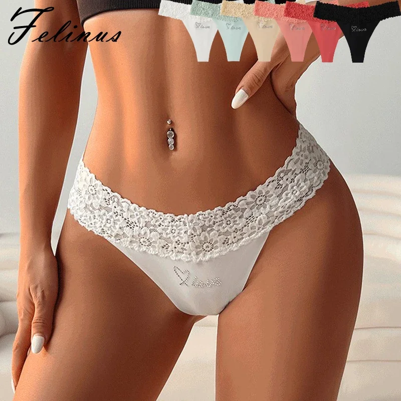 Фото Женские трусики-стринги Felinus Meet'r Sexy Temptation: кружевные, с низкой посадкой, со стразами, из ледяного шелка, бесшовные №1