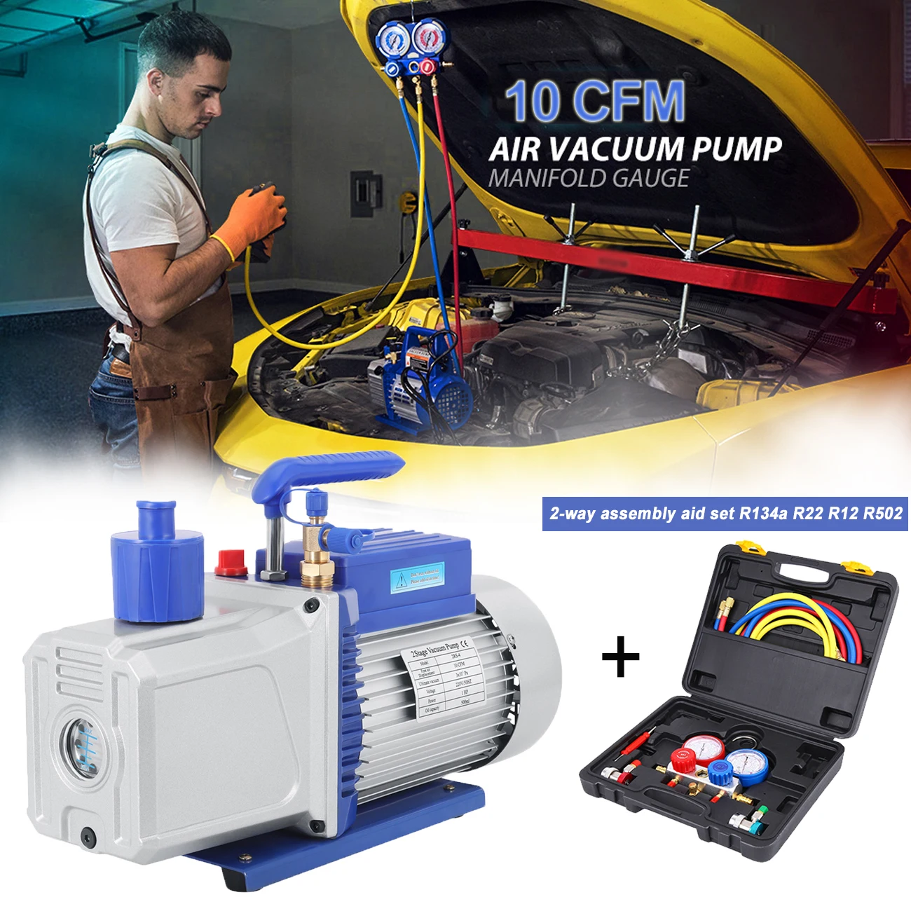

Refrigerant Vacuum Pump 3CFM 10CFM w/ Air conditioning manifold for Household Air Conditioning Cleaning Auto Repair Vacuum Tool