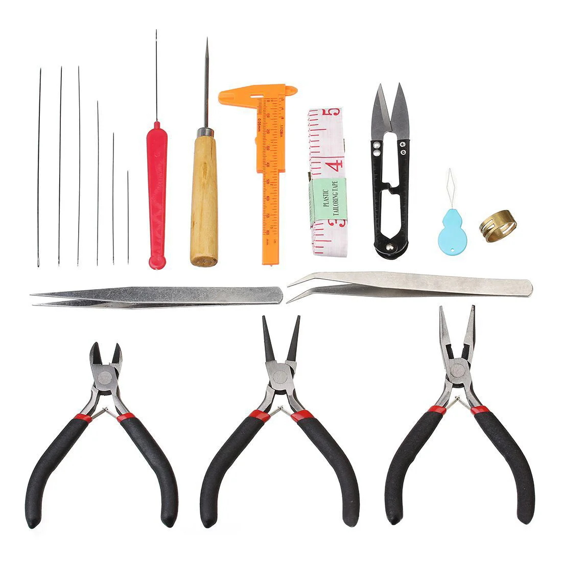 DIY Tool Sets Repair Accessories Jewelry Making Supplies Kit With Crochet Hook Tweezers Scissors Card Pack Ring and Tape Measure