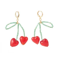 kissitty 1 pair creative cherry dangle hoop earrings for women glass beaded long drop earring jewelry finding
