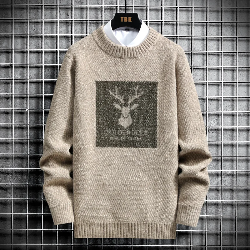 2022 spring vintage sweaters oversized mens knitted sweater men deer print pullover hip hop harajuku white sweater men free global shipping