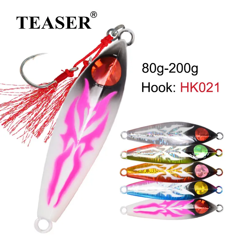 

TEASER Jack Eye80g 120g 150g 200g Slow Sinking Metal Jig Lure Vertical Flat Sea Bass Shore Casting Fishing Lure Tackle With Hook