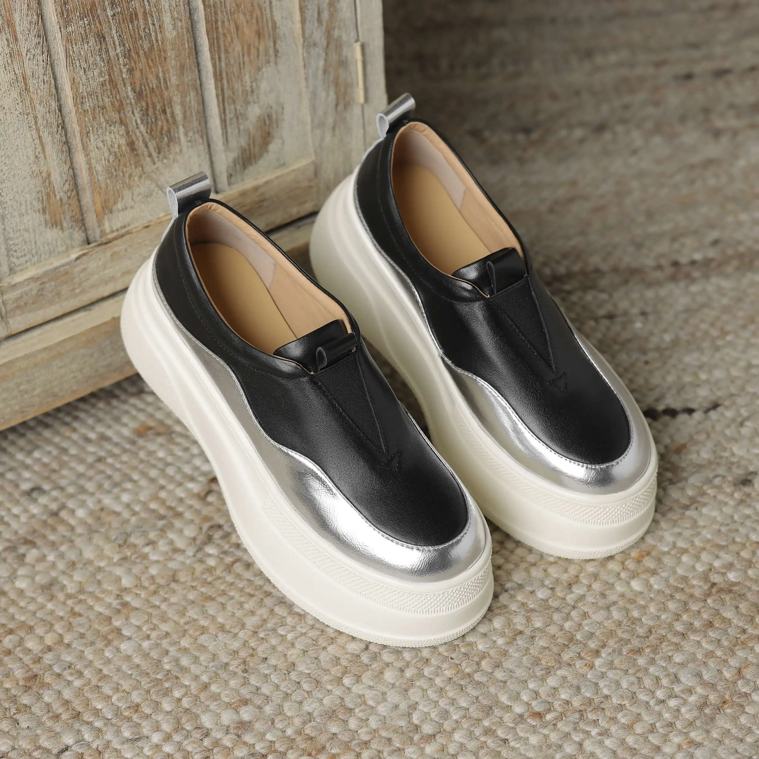 Туфли Lanxuryee женские на толстой подошве Вулканизированная кожа высокий каблук