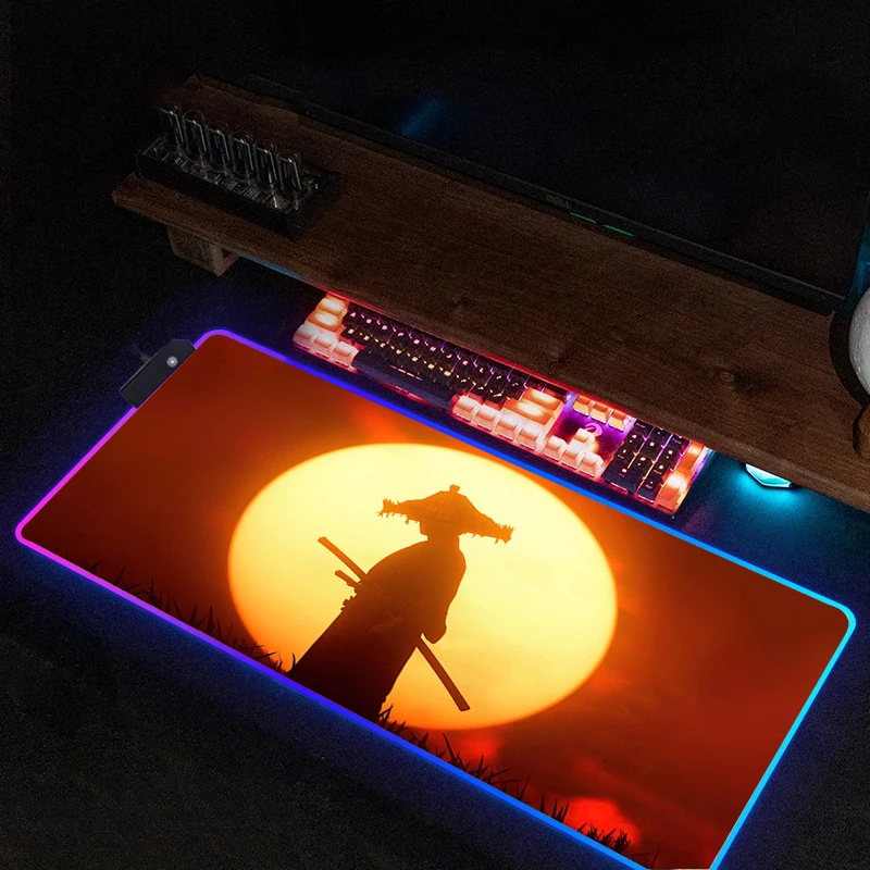 

Компьютерный игровой коврик для мыши Ghost of Shin tsuxxl 900x400, большой коврик для мыши со светодиодной подсветкой, офисные аксессуары для настольного компьютера