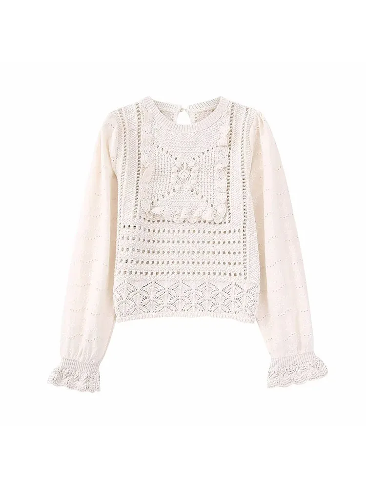 

Женский вязаный свитер с вышивкой, повседневный винтажный свитер с круглым вырезом и длинным рукавом, шикарные топы, весна 2023