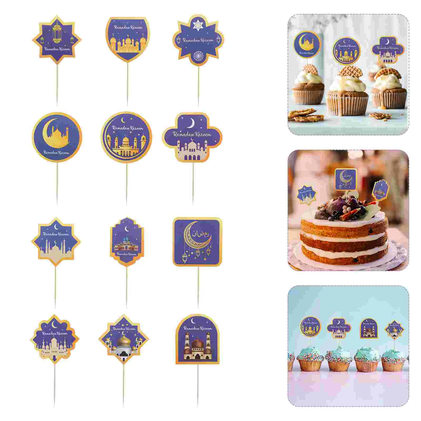 

36Pcs Moon Cake Picks Party Cupcake Topper Ramadan Cake Decorations Islamic Party Decor Eid Cake Decoration