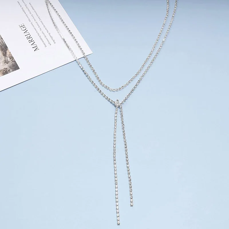 

2022 Trend Sparkling Silver Color Choker Necklace for Women Elegant Body Chain Necklace Party Wedding Collar Jewelry Gifts