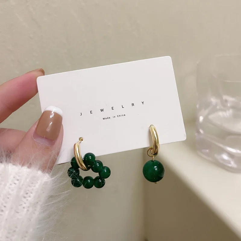 

Новые асимметричные серьги-кольца из бисера, Элегантные зеленые винтажные массивные серьги, ювелирные изделия в стиле барокко