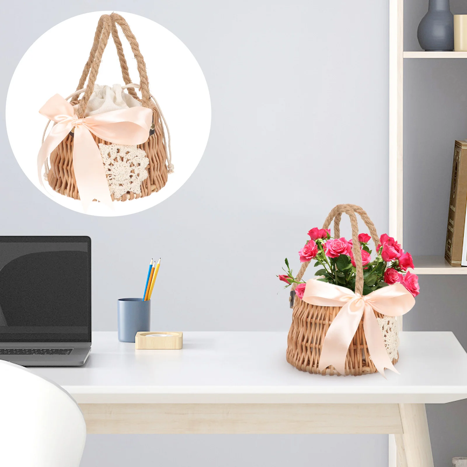 

1 Set Flower Basket Woven Handle Storage Basket Flower Arrangement Basket