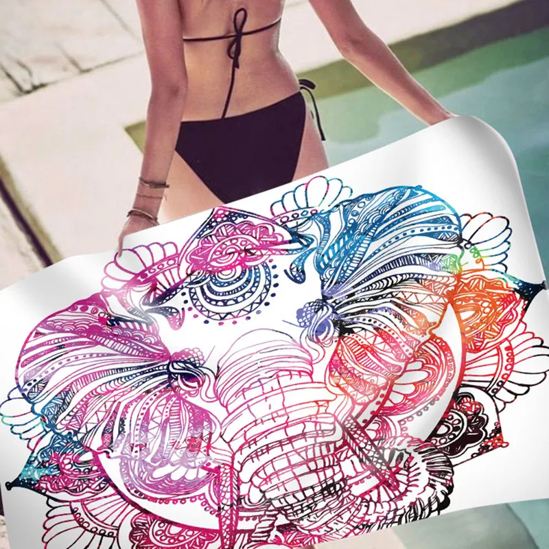 

Elephant Beach Towel Bathroom Mandala Bath Towel for Adult Kids Bohemian Hippie Soft Water Absorbent Towel for Travel，Swim，Sport