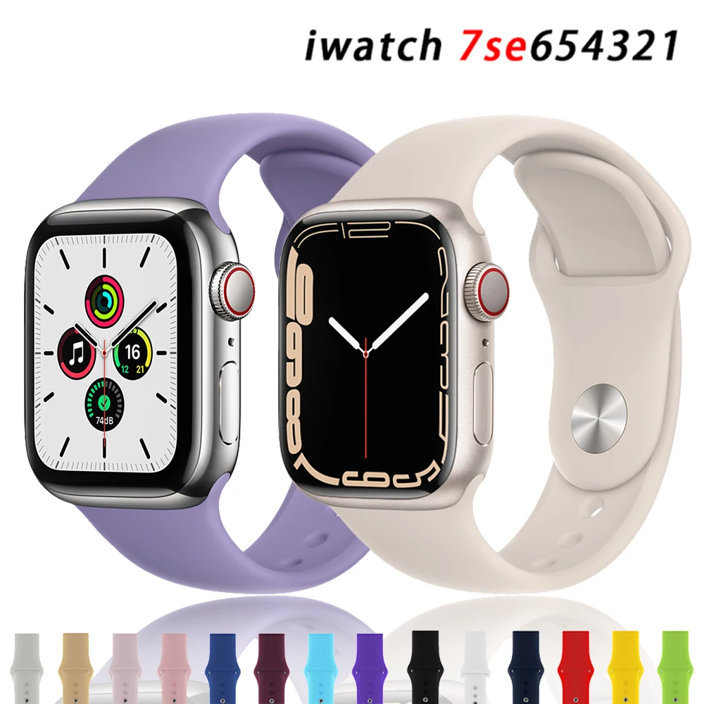 

Soft Silicone Sport Band for Apple Watch SE 7 Series 44MM 40MM rubber Watchband Strap on smart iWatch 654321 42MM 38MM bracelet
