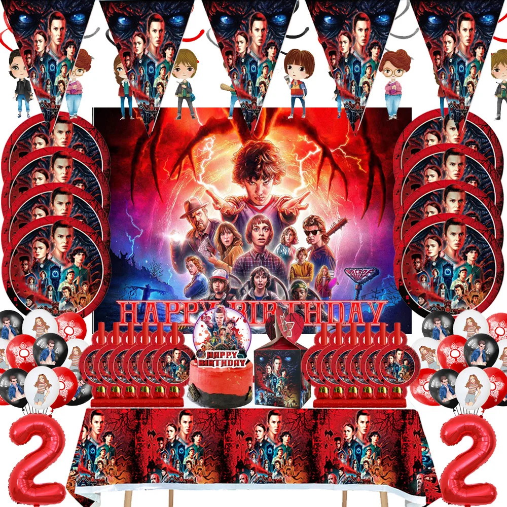 

Stranger Things 4 Birthday Party Decorations Disposable Tableware Plate Cup Napkins Stranger Things Party Supplies for Boys Kids