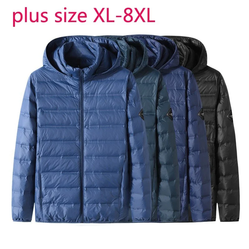 New Arrival Suepr Large Autumn Winter Young Men Fashion Casual Stand Collar Hooded Lightweight Down Jacket Plus Size XL-7XL 8XL