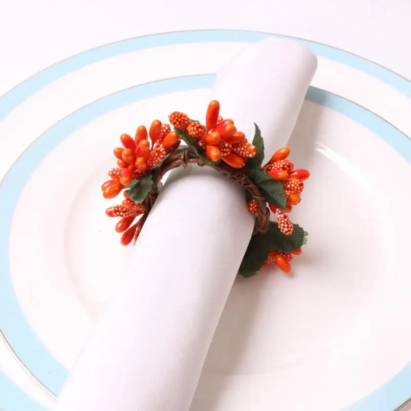 

6Pcs Napkin Ring Holder Artificial Flower Berry Napkin Buckle Christmas Tissue Ring Wedding Party Dinner Table Decoration