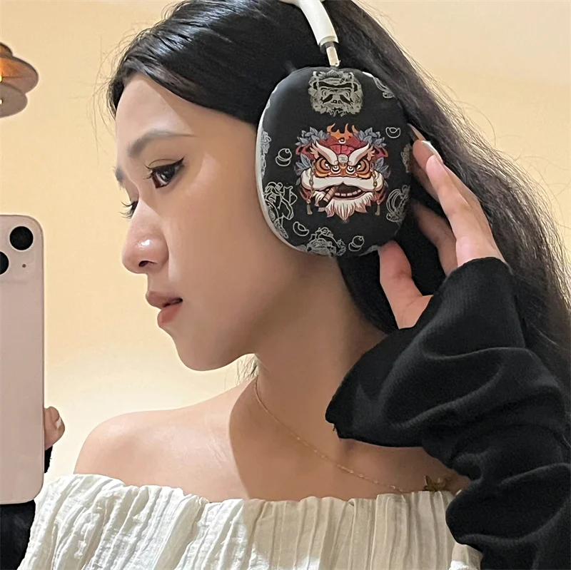 Фото Крутой чехол в стиле ретро для Airpods Max, китайский защитный чехол для Apple, Bluetooth, чехол для Airpods Max, мягкая коробка, защита гарнитуры №2