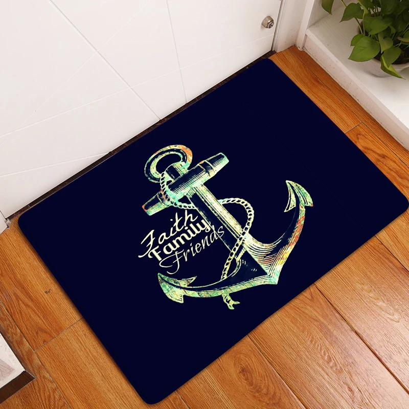 

Chic Nautical Anchor Boat Navy Blue Stripes Personalised Doormat Modern Bedroom Home Kitchen Rug Bathmats Floor Mat Decor Carpet