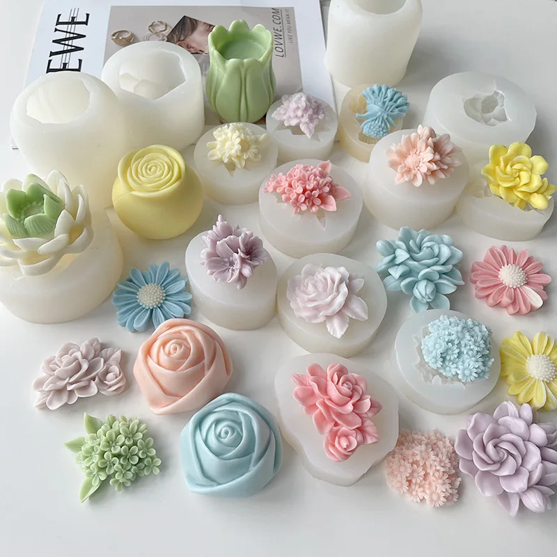 

Flower Silicone Mold DIY Chocolate Fondant Rose Flower Aromatherapy Plaster Candle Mold