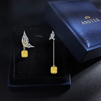 925 sterling silver cz earrings asymmetric design wings dainty earrings radiant cut drop dangle silver stud earrings