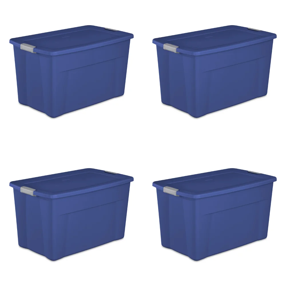 

35 Gallon Latch Tote Plastic, Stadium Blue, Set of 4