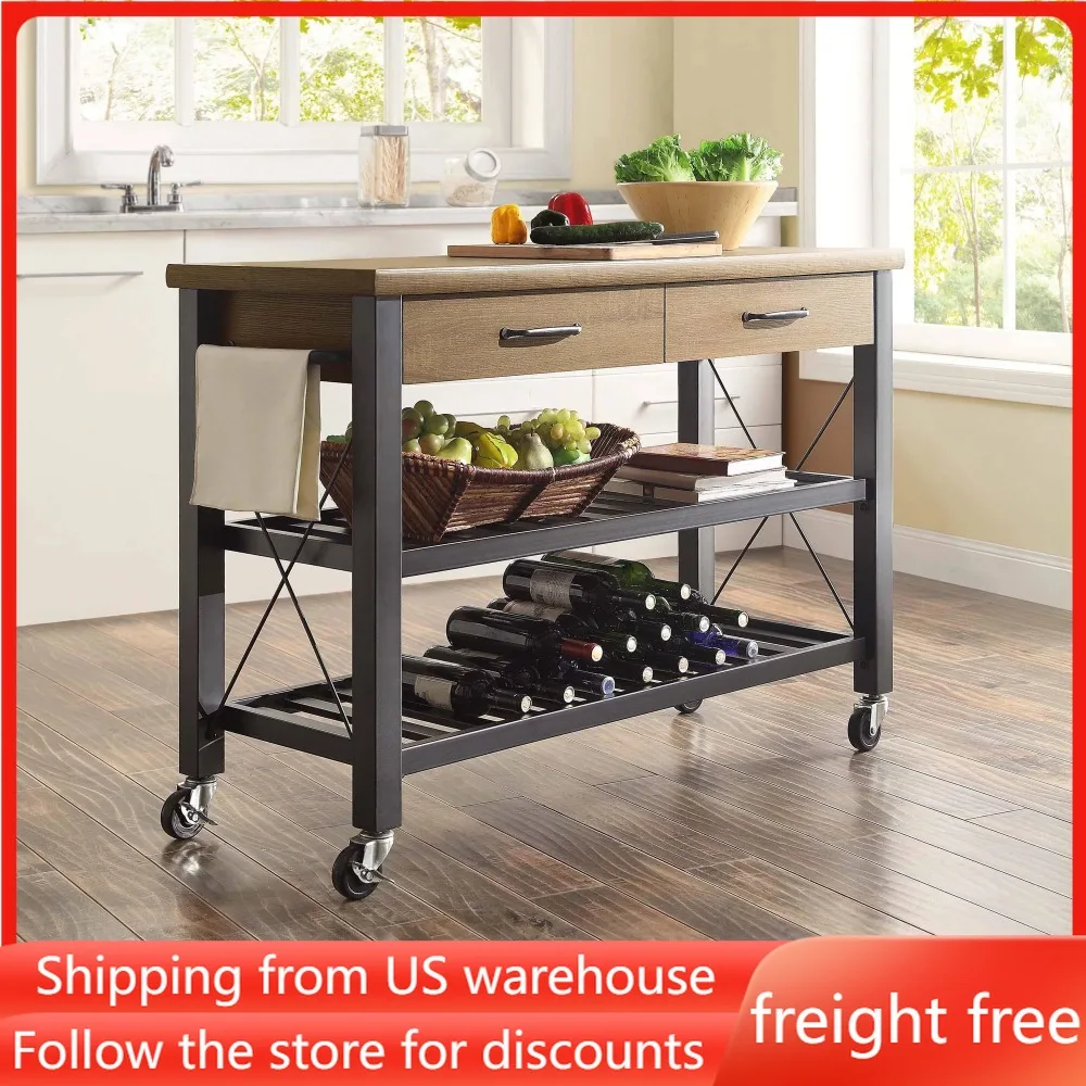 

Kitchen Cart With Metal Shelves and TV Stand Feature Free Shipping Kitchen Islands & Trolleys Organizer Wheels Storage Trolley