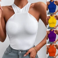 2022 new fashion tank top women halter sleeveless shirts summer streetwear ladies casual solid color sexy backless slim fit
