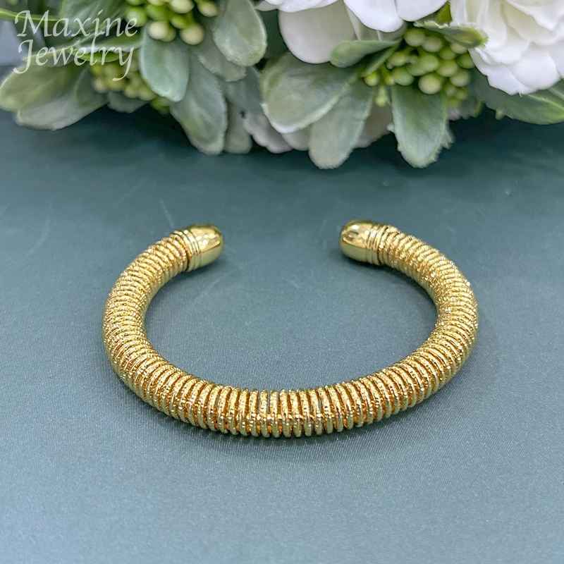 

24K Gold Plated Bangle Copper Bracelet Jewelry Arabic Women Charm Luxury Bangles African Wedding Anniversary Gift Daily Wear