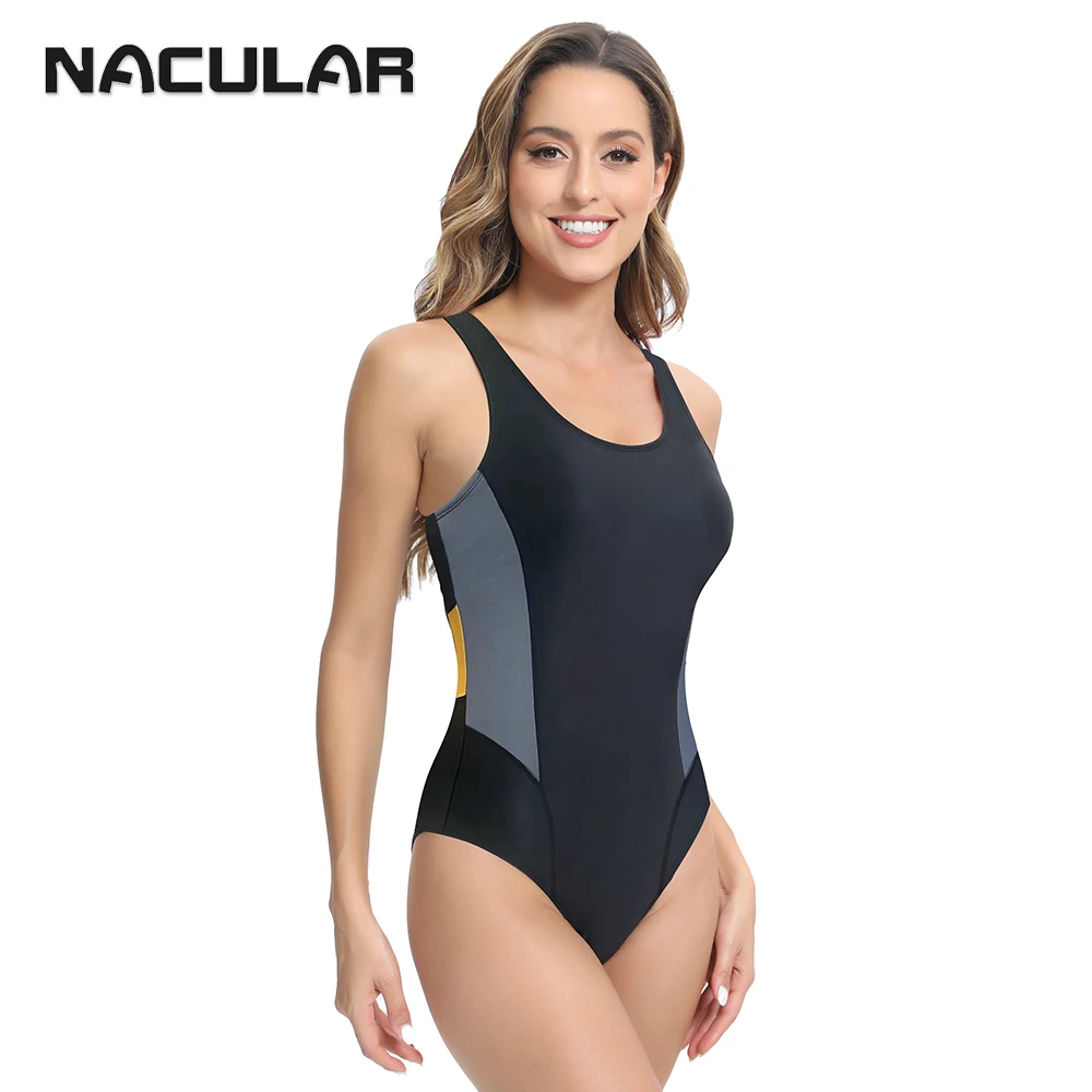 NACULAR цельный женский спортивный купальник лоскутная пляжная одежда купальный