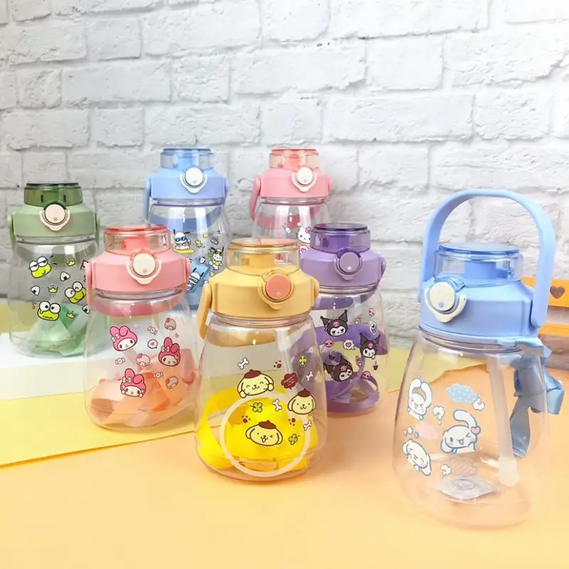 

1.3L Sanrioed Water Bottle Cartoon Melody Kuromi Cinnamoroll Large Capacity Sports Kettle Girls Outdoor Portable Breakfast Cup