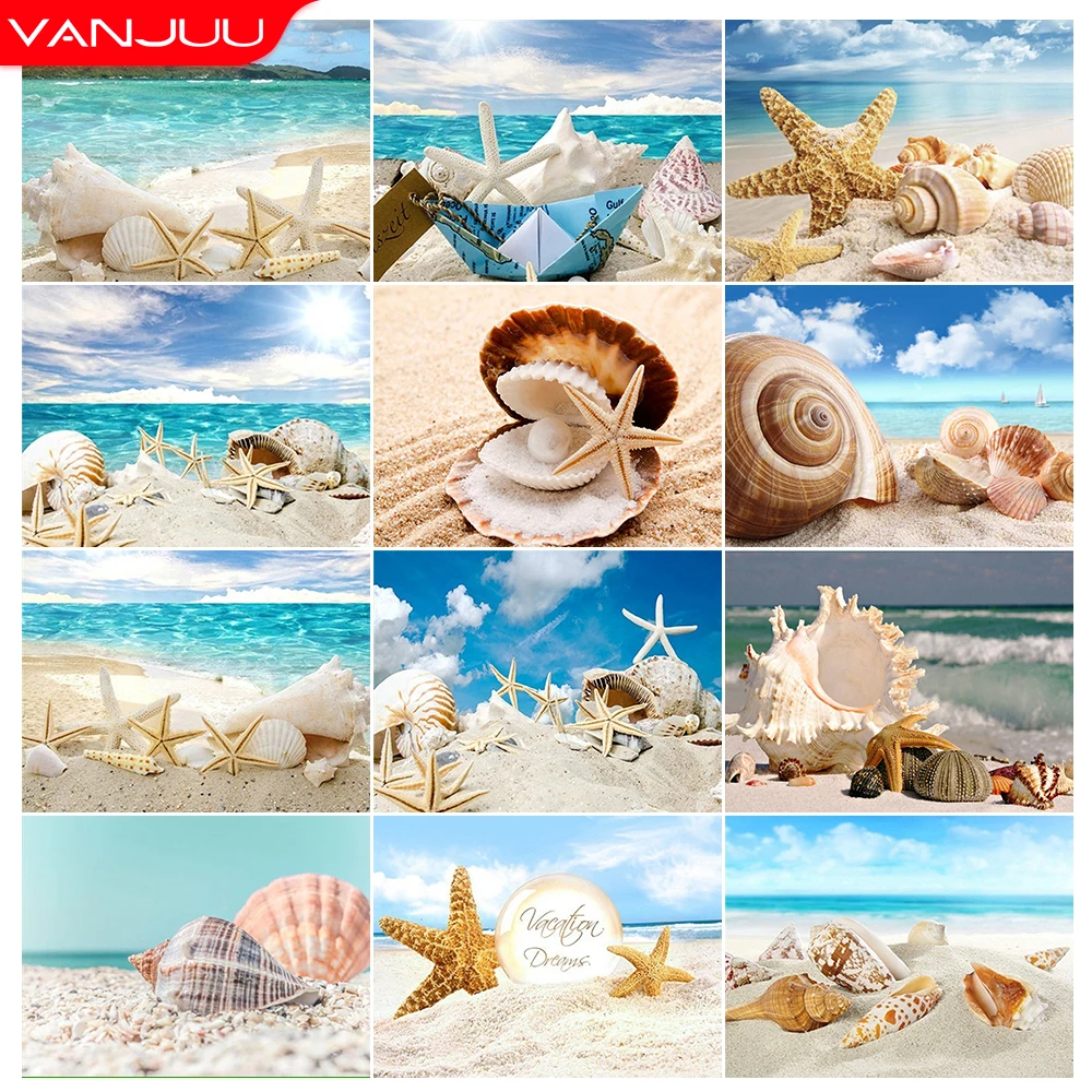 

5D Diamond Painting Kits Shell Full Drill Seascape Diamond Mosaic Painting Scenery Rhinestones Embroidery DIY Home Decor Gift