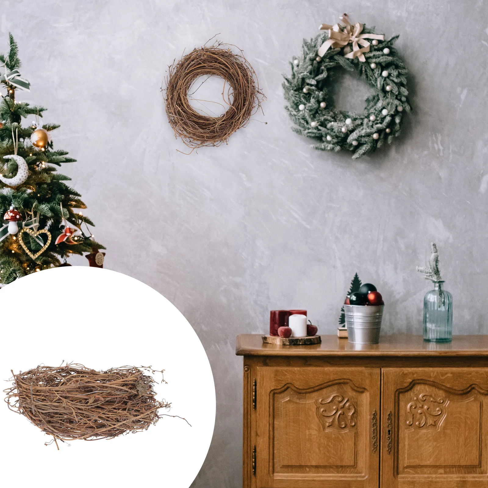 

Christmas Rattan Wreath Rustic Grapevine Wreath DIY Wood Door Sign Craft Door Wreath for Home Farmhouse Wedding Party Vintage