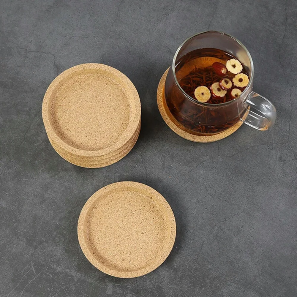 

5pcs Table Pads Wooden Round Cork Coasters Heat Insulation Simple Cup Cushion for Home Cafe Office Placemat Decorative