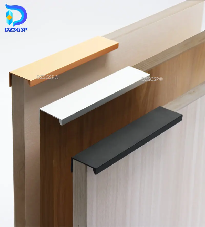 

Fashion Black Hidden Cabinet Handles Aluminum Alloy Kitchen Handles Cupboard Pulls Drawer Knobs Furniture Room Door Hardware