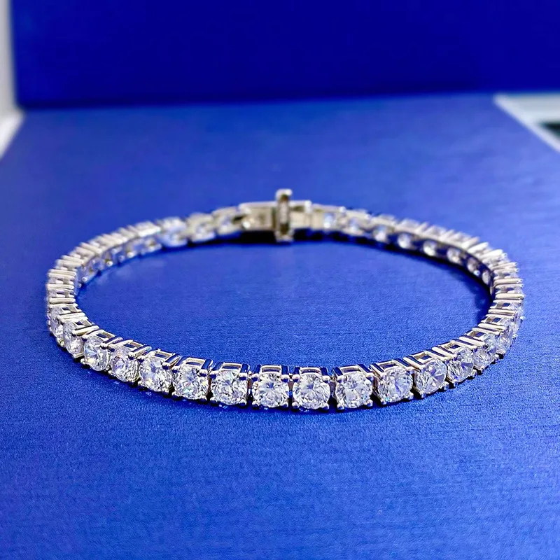 

100% Real 925 Silver Prong Moissanite Tennis Bracelet for Women 18K White Gold Plated 4mm Full Diamond Bracelets Bangle Gift