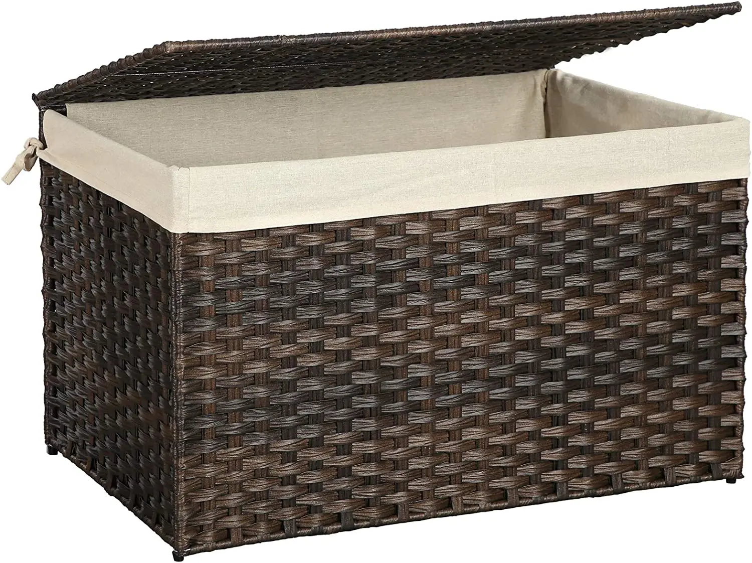 

USA STOCK Storage Basket with Lid Rattan-Style Storage Trunk with Cotton Liner and Handles 29.9 x 17.1 x 18.1 Inches Brown