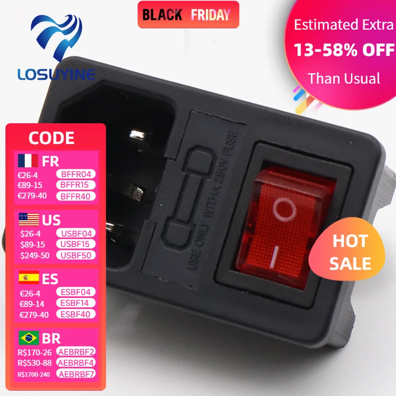 

с предохранителем 10А! Красный кулисный переключатель с предохранителем IEC 320 C14, входная розетка, разъем предохранителя, разъем переключателя