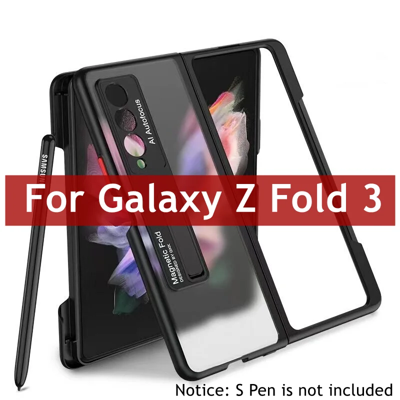 case for samsung galaxy z fold 3 2 5g frosted translucent case tpu frame hard clear back cover s pen slot holder kickstand case free global shipping