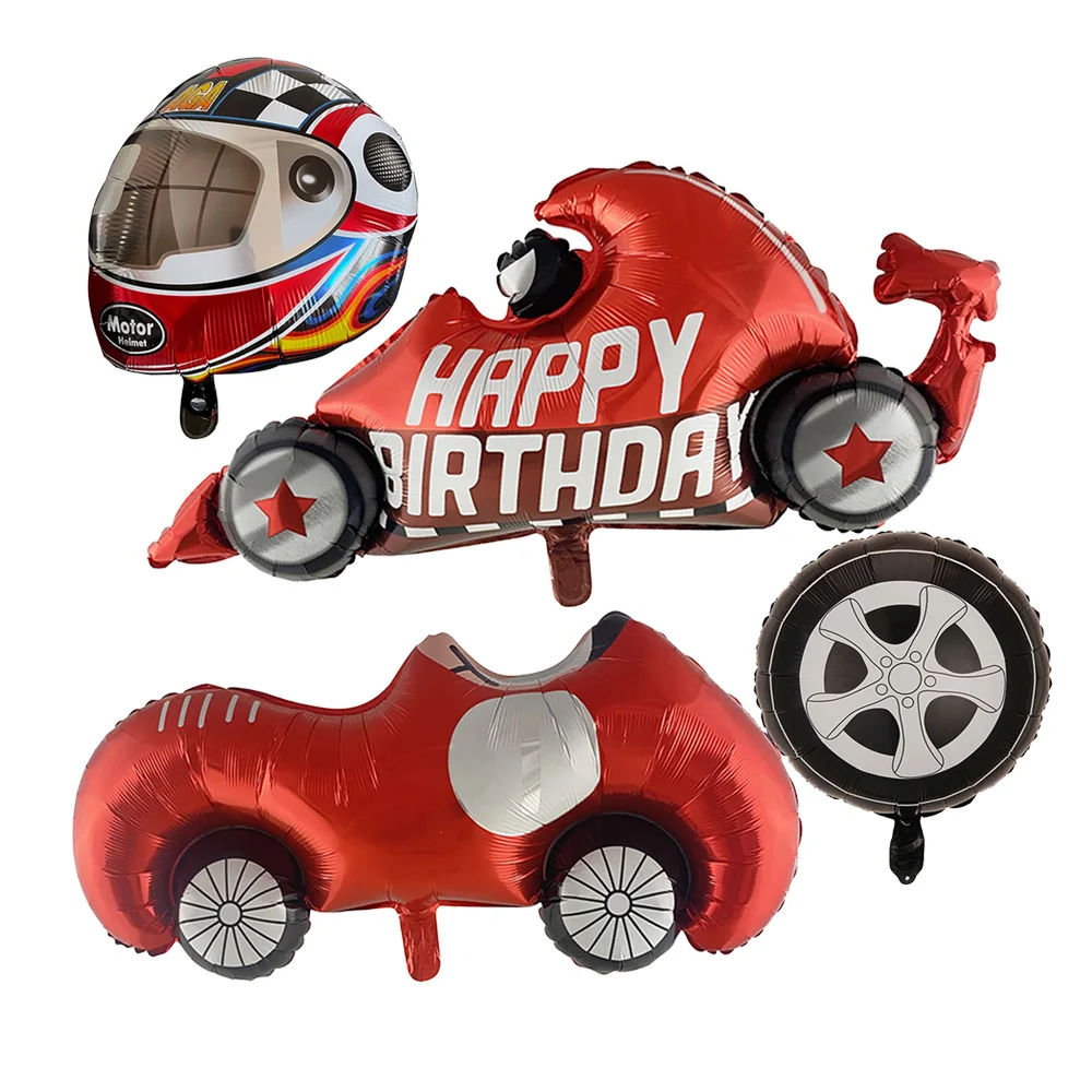 10 Pcs/Set Large Race Car Vintage Foil Balloons Birthday Racing Car Theme Party Decorations Boy Baby Shower Supplies Kids Favors