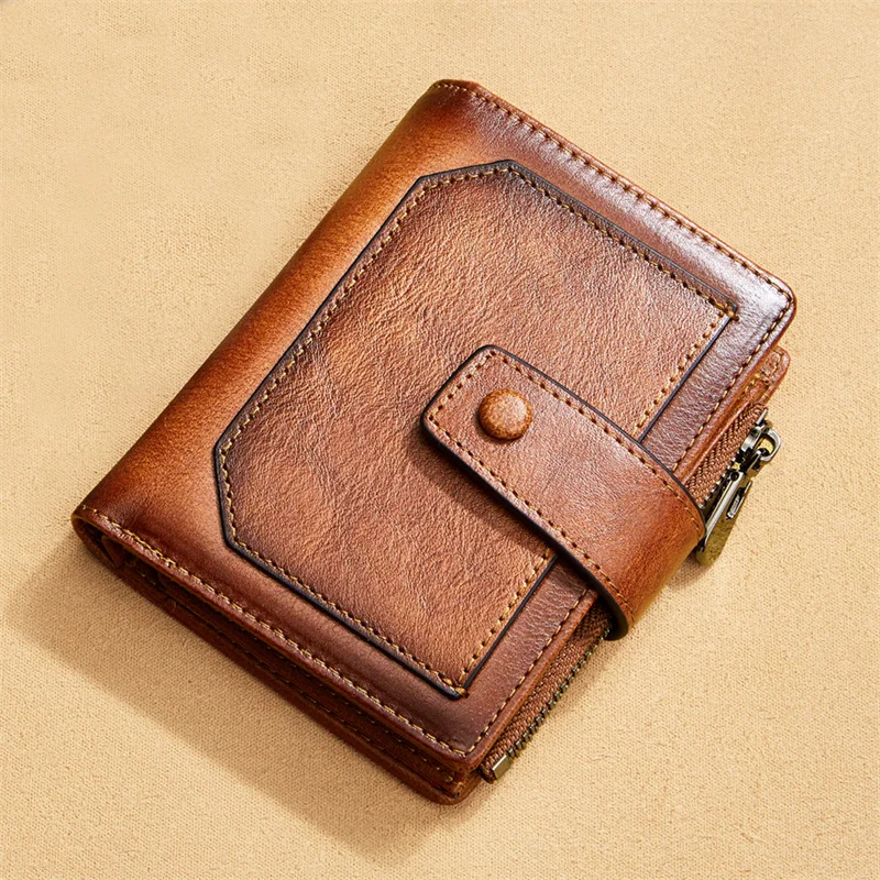 

2023 New Men's Wallet Genuine Leather Zipper Short Vintage Wallet RFID Anti Theft Foreign Trade Cowhide Bag